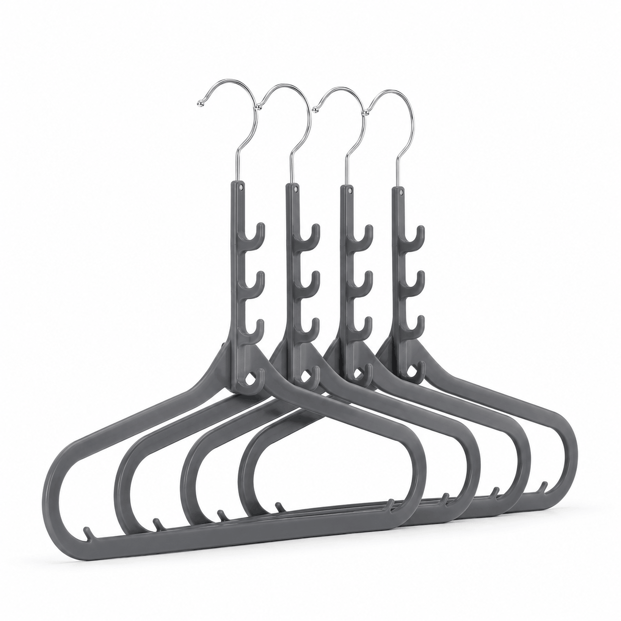 Cascading clothes hangers with an integrated hanging hook designed to maximise wardrobe space
